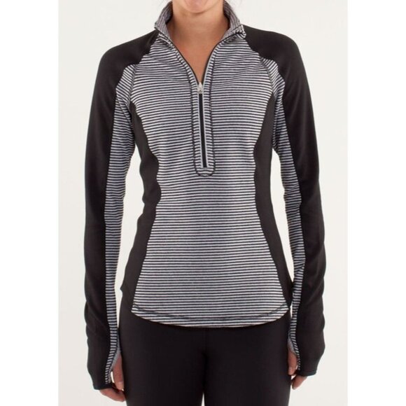 Lululemon Run U-Turn Mini Check Pique Black White Reversible Zip Pullover - Picture 8 of 15